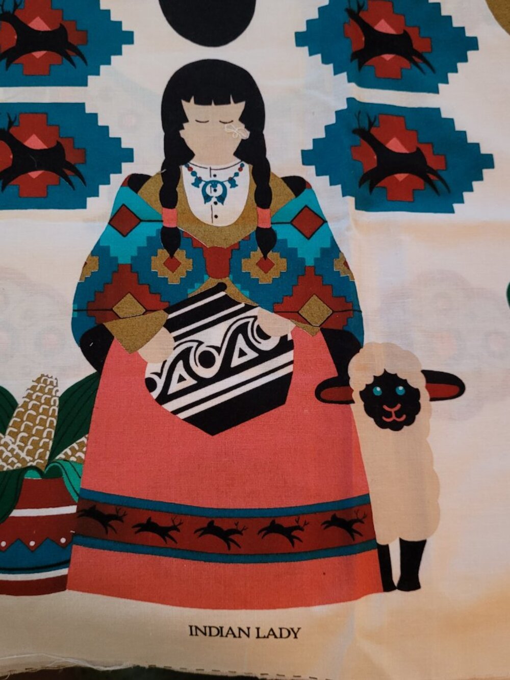 SOUTHWEST Indian Lady, Coyote & Cactus, Necklace Cut-Outs, VIP Cranston Fabric